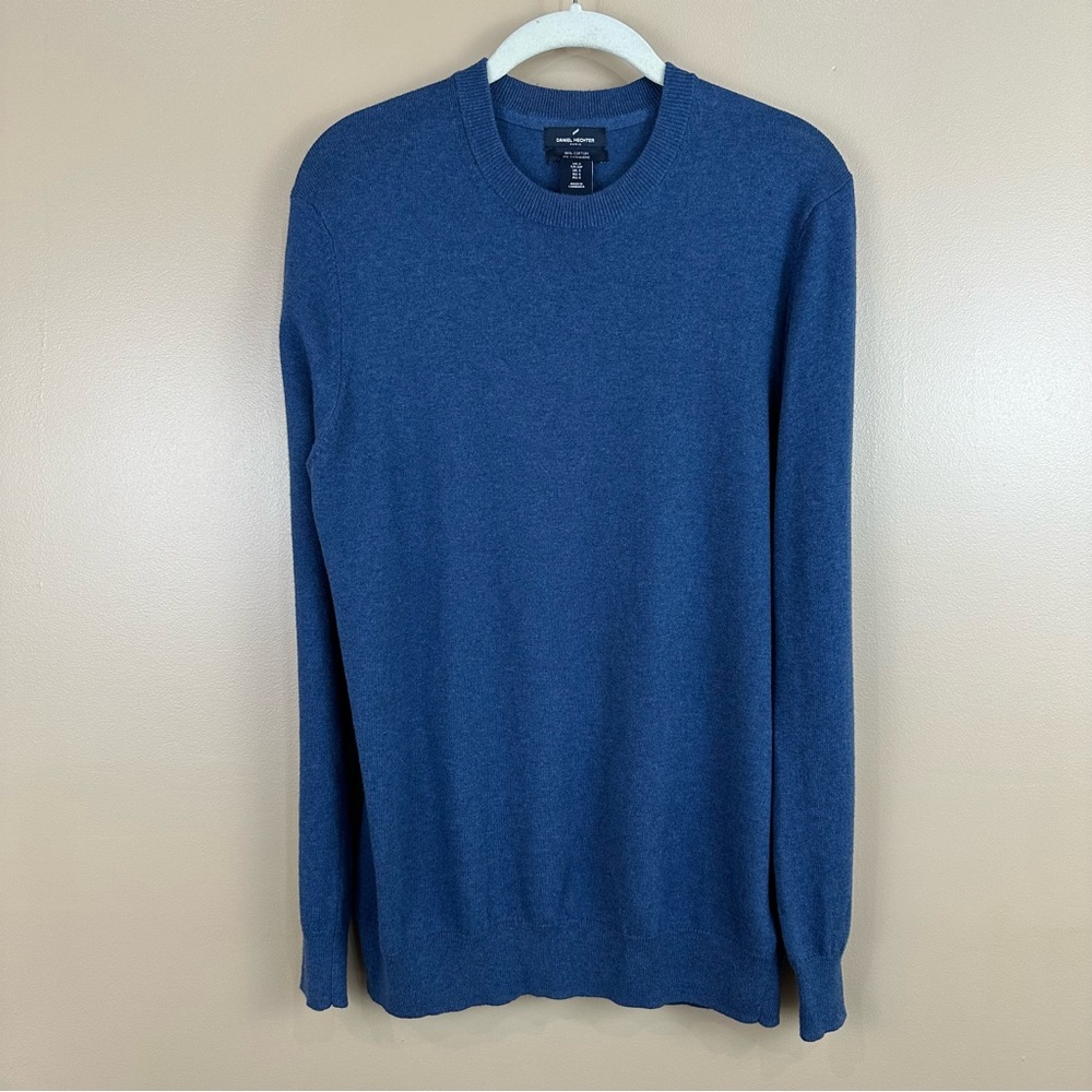 Daniel Hechter Mens Blue Cotton Cashmere Knit Crewneck Sweater Small Minimalist